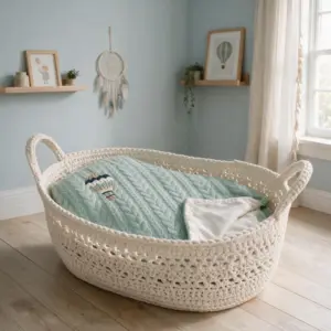 Copertina treccia Balloon con lavorazione jacquard a treccia e morbida fodera in bamboo per carrozzina e lettino.