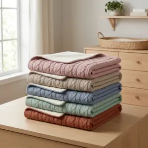 Coperta Neonato Treccia Bamboo Dreamy Linear varianti colore piegate ambientate